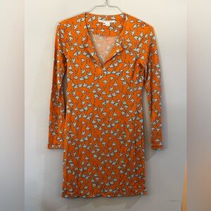 Diane Von Furstenberg Orange and Blue Long Sleeve Dress